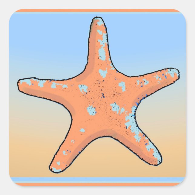 Peach blue pastel starfish envelope seal stickers (Front)