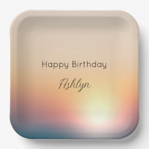Peach Blue Purple Sunrise Birthday Paper Plate