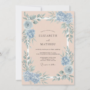 Peach Blue Serene Botanical Wedding Invitation