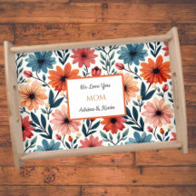 Peach & blue Spring floral pattern Custom name