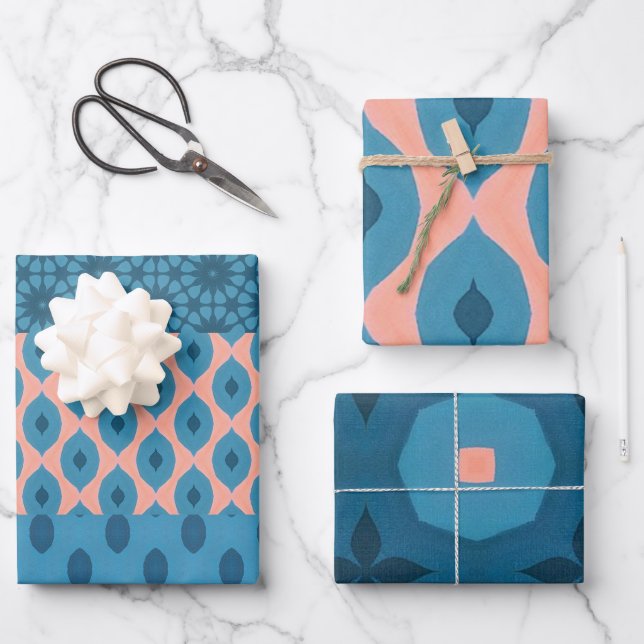 Peach Blue Turquoise art deco design Wrapping Paper Sheet (Front)