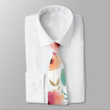 Peach & Blue Watercolor Floral Necktie