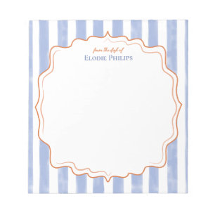 Peach Blue Watercolor Stripes Wavy Frame From Desk Notepad