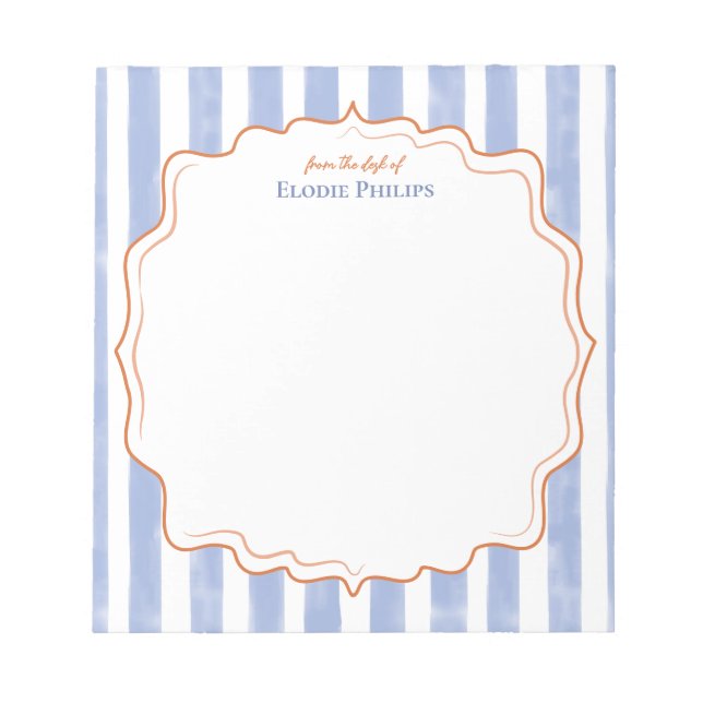 Peach Blue Watercolor Stripes Wavy Frame From Desk Notepad (Front)