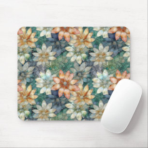 Peach Blue White Green Floral Mouse Mat