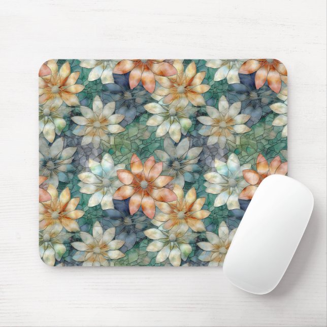 Peach Blue White Green Floral Mouse Mat (With Mouse)