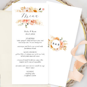 Peach, Blush and Champagne Wedding Menu w/Monogram
