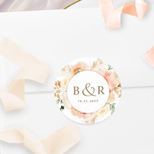 Peach, Blush and Gold Wedding Envelope / Favour Classic Round Sticker
