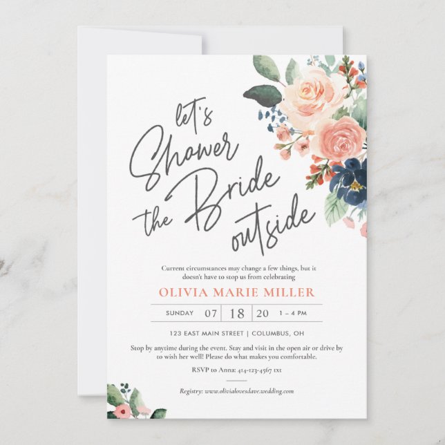 Peach Blush and Navy Bridal Shower Invitation (Front)