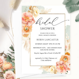 Peach Blush and Sage Floral Bridal Shower /Brunch Invitation