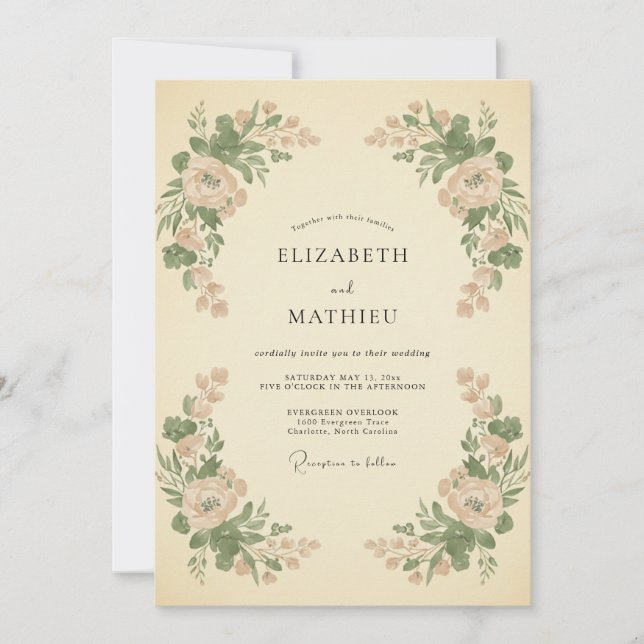 Peach Blush Botanical Whimsy Wedding Invitation (Front)