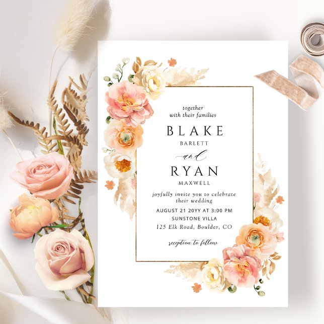 Peach Blush Cream Champagne Floral Elegant Wedding Invitation (Creator Uploaded)