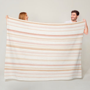 Peach Blush Cream Stripes Fleece Blanket