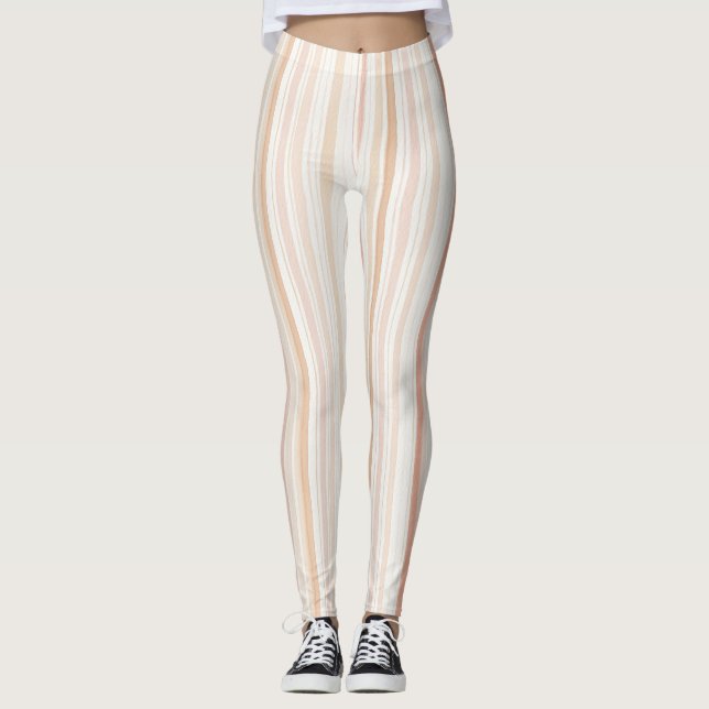 Peach Blush Cream Stripes  Leggings (Front)