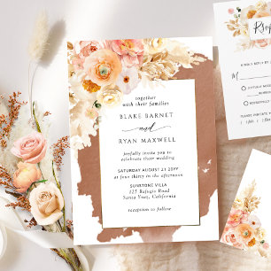 Peach Blush Cream Terracotta Floral Wedding In Invitation