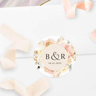 Peach, Blush, Cream Wedding Envelope / Favour Classic Round Sticker