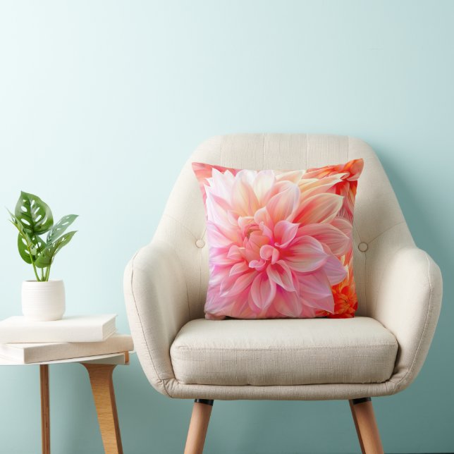 Peach Blush Dahlia Blossom Cushion (Chair)