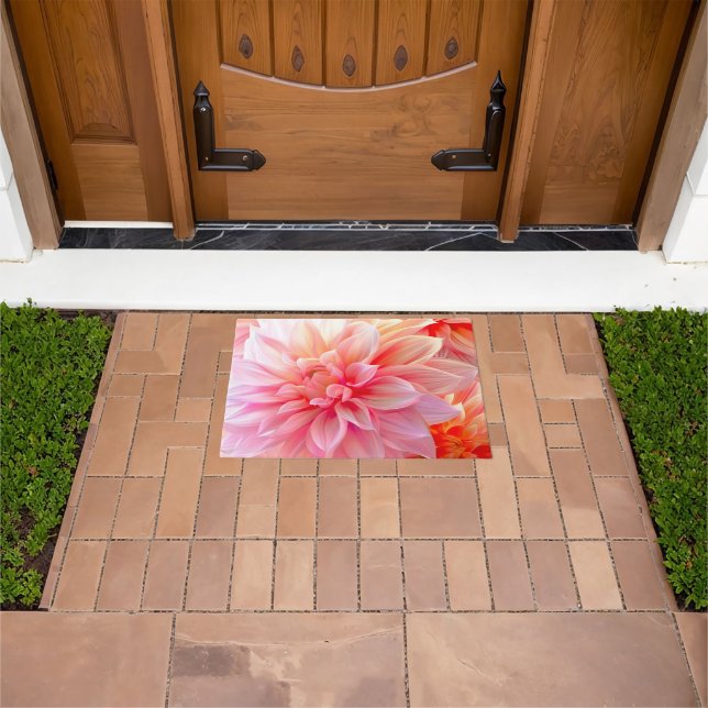 Peach Blush Dahlia Blossom Doormat (Outdoor)