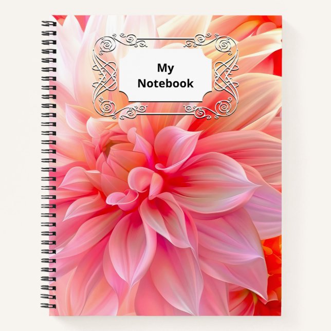Peach Blush Dahlia Blossom Notebook (Front)