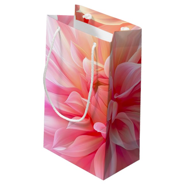 Peach Blush Dahlia Blossom Small Gift Bag (Back Angled)