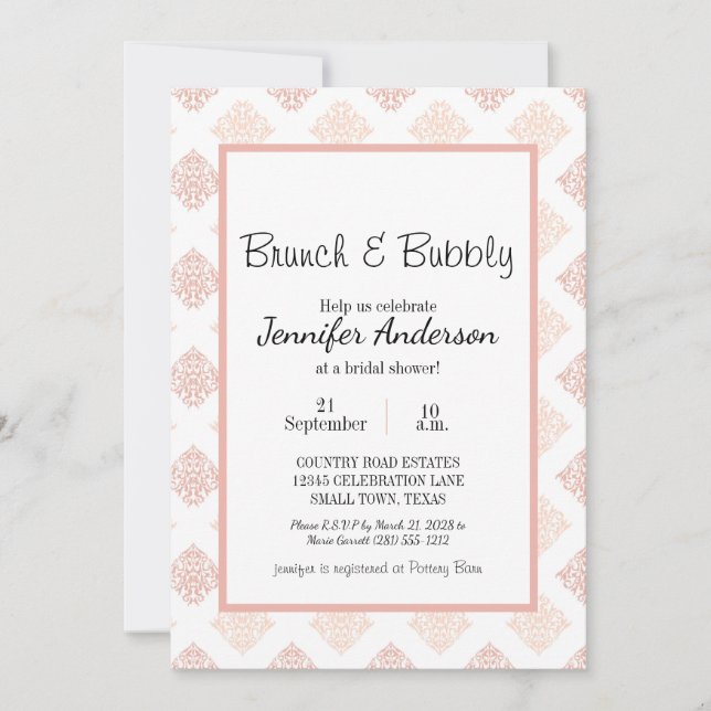 Peach Blush Damask Bridal Brunch (Front)