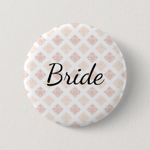 Peach Blush Damask Bride 6 Cm Round Badge