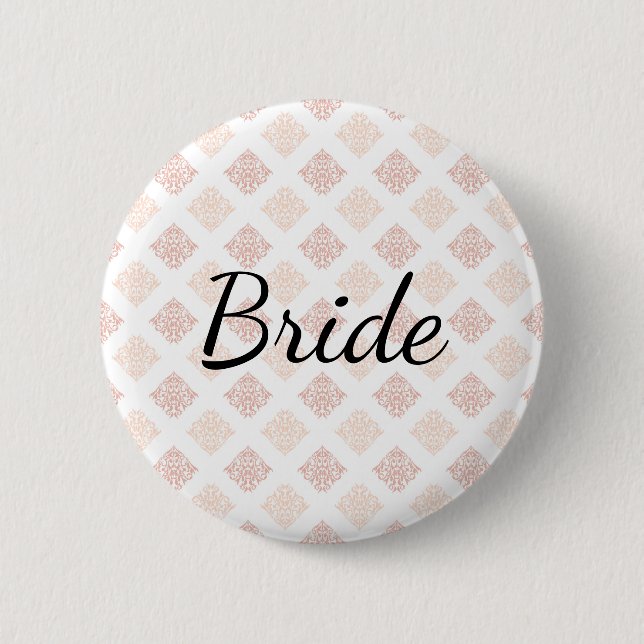 Peach Blush Damask Bride 6 Cm Round Badge (Front)