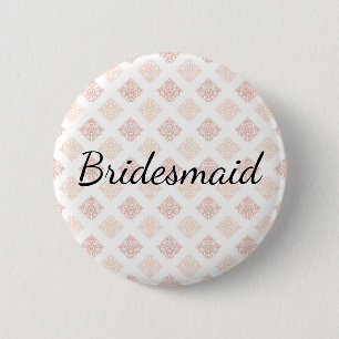 Peach Blush Damask Bridesmaid 6 Cm Round Badge