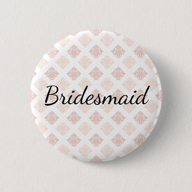 Peach Blush Damask Bridesmaid 6 Cm Round Badge (Front)