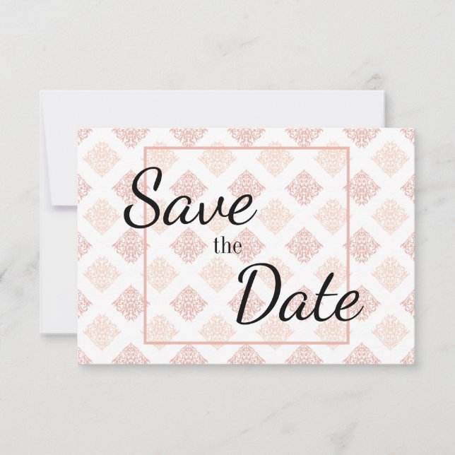Peach Blush Damask Save The Date (Front)