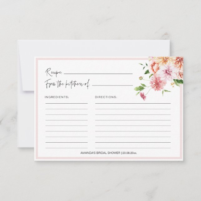 Peach Blush Floral Bridal Shower Recipe Cards (Front)