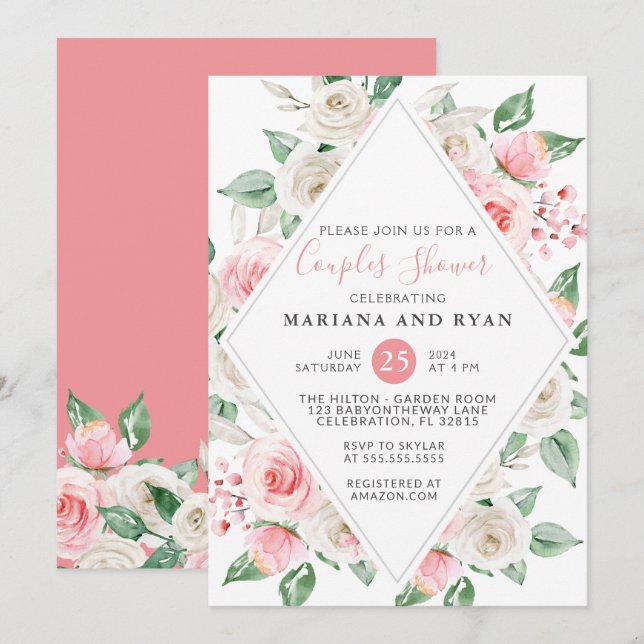 Peach Blush Floral Couples Baby Shower Invitation (Front/Back)