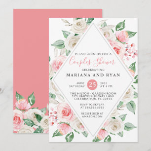 Peach Blush Floral Couples Baby Shower Invitation