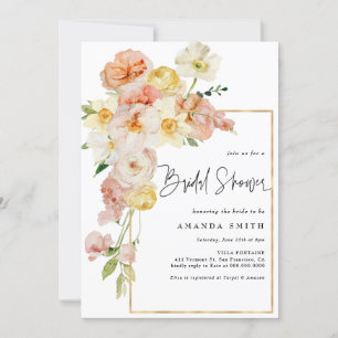 Peach Blush Floral Frame Romantic Bridal Shower Invitation