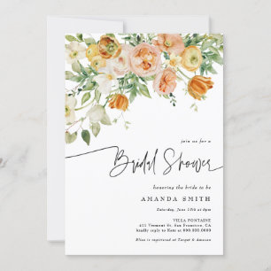 Peach Blush Floral Greenery Summer Bridal Shower Invitation