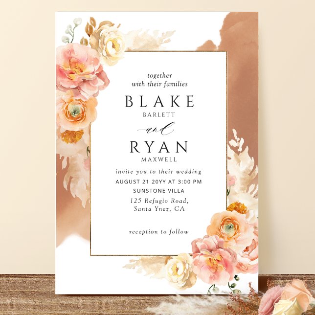 Peach Blush Floral, Terracotta Watercolor Wedding Invitation (Creator Uploaded)