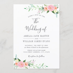 Peach Blush Floral Watercolor Wedding Invitation