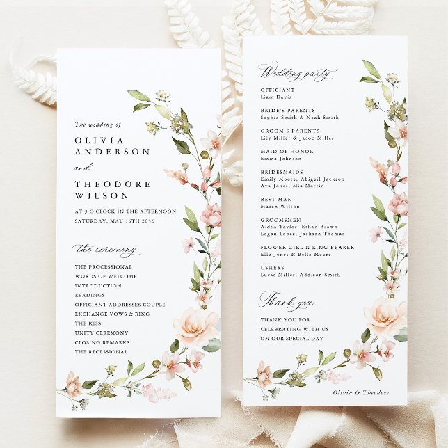 Peach Blush Floral Wedding Ceremony Programme (Peach Blush Floral Wedding Program, Wildflower Ceremony Program, Wedding Party Program Stationery)