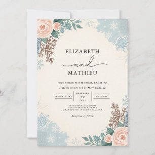 Peach Blush Floral Winter Wedding Invitation