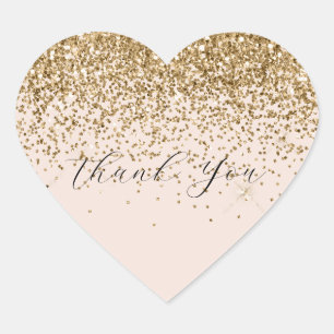 Peach Blush Gold Glam Glitter Thank You Heart Sticker