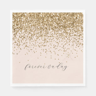 Peach Blush Gold Glam Glitter Wedding Napkin