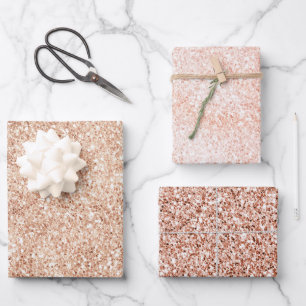 Peach Blush Gold Glitter Wrapping Paper Sheet