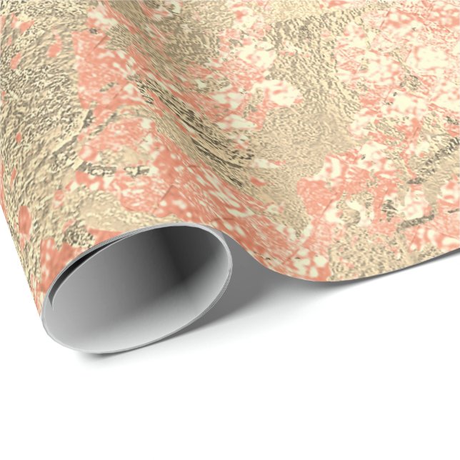 Peach Blush Gold Marble Shiny Metallic Glass Wrapping Paper (Roll Corner)
