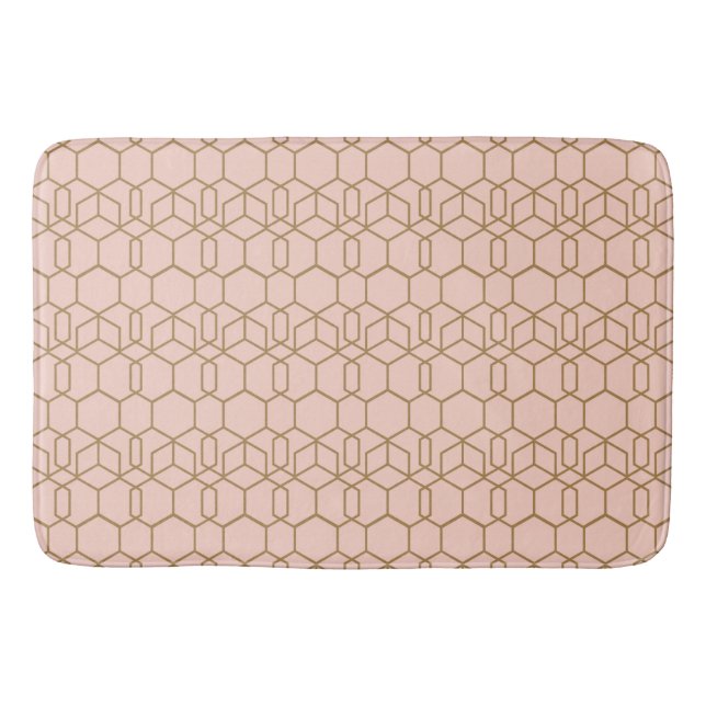 Peach Blush & Gold Modern Boho Geometric Glam Bath Mat (Front)