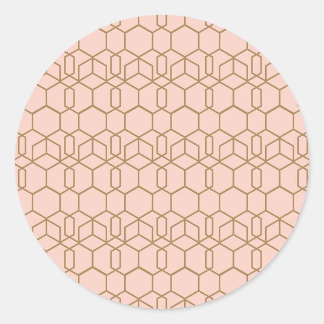 Peach Blush & Gold Modern Boho Geometric Glam Classic Round Sticker (Front)