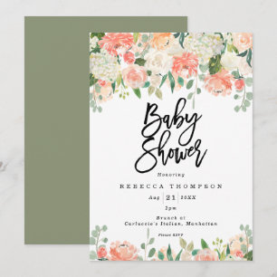 peach blush greenery boho modern baby shower invitation