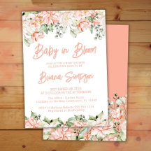 Peach Blush Ivory Baby in Bloom Shower Invitation