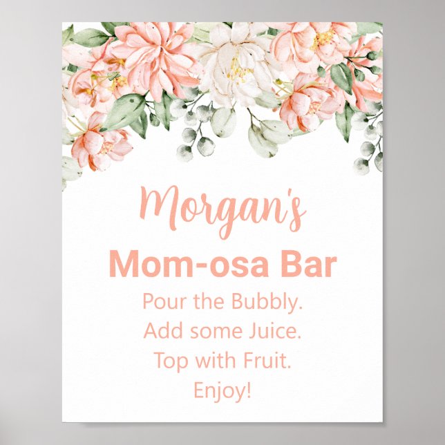 Peach Blush Ivory Baby Shower Mum-osa Bar Sign (Front)