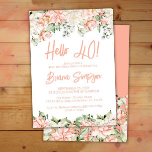 Peach Blush Ivory Floral 40th Birthday Party Invitation