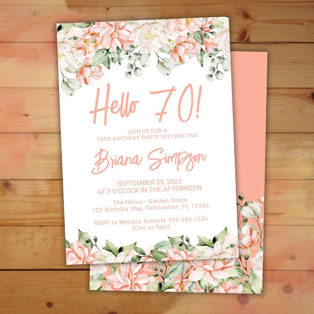 Peach Blush Ivory Floral 70th Birthday Party Invitation (Creator Uploaded)